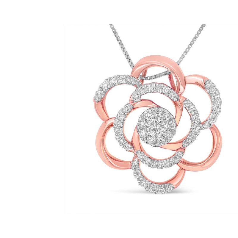 Haus Of Brilliance 10k Rose Gold Plated Flower Accent Pendant Necklace With 1/2 Cttw Round Cut Diamond In Pink