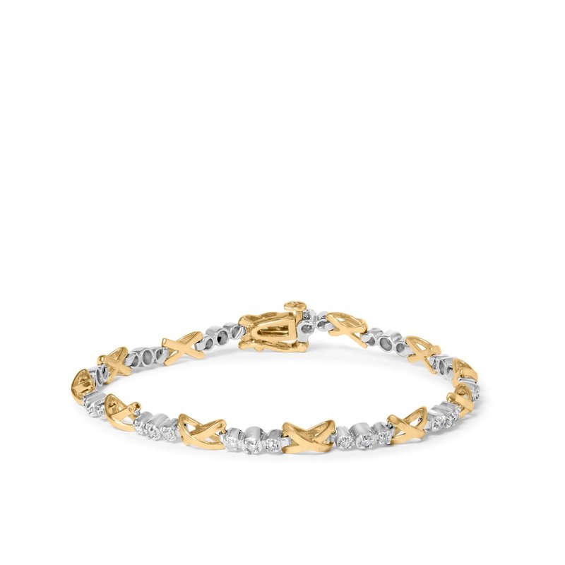 Haus Of Brilliance 10k Two-tone Gold 1/2 Cttw Diamond Alternating 3 Stone And X-link 7" Bracelet