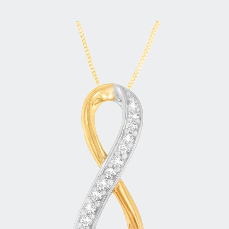 Shop Haus Of Brilliance 10k Two-tone Gold 1/5 Cttw Diamond Radiant Ribbon Pendant Necklace In Yellow