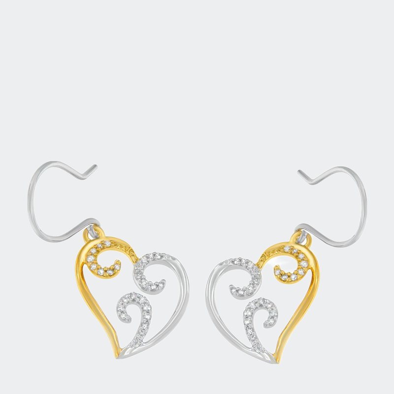 Haus Of Brilliance 10k Two-tone Gold Round Diamond Heart Dangle Earrings