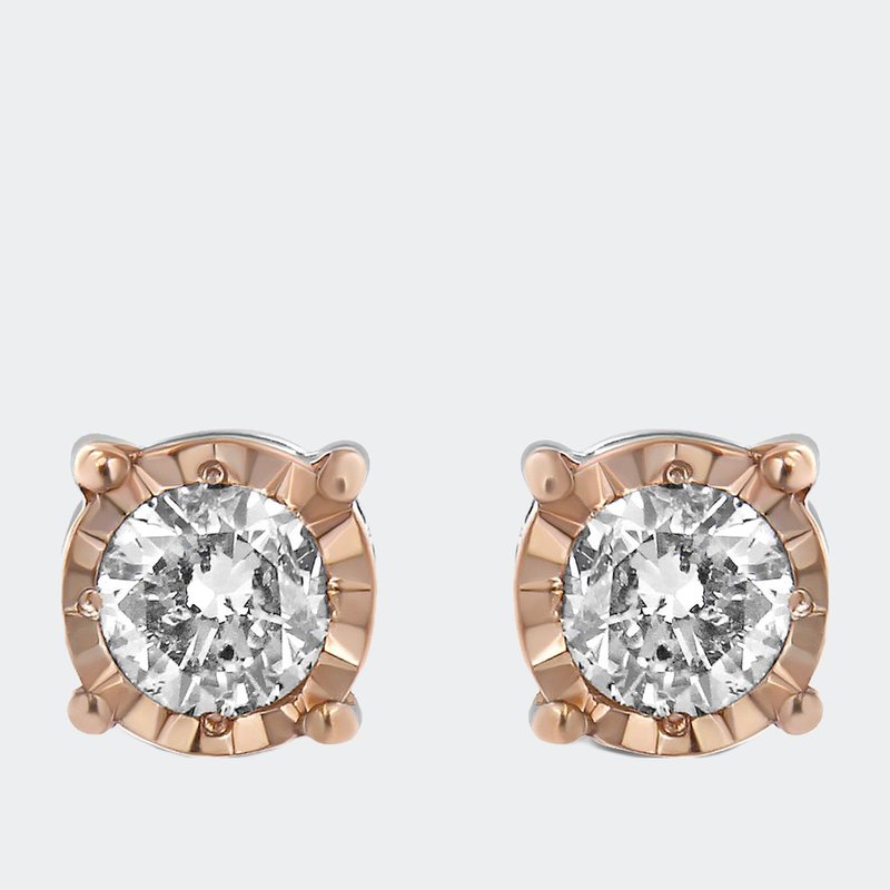 Haus Of Brilliance 10k Two-tone Yellow & White Gold Over .925 Sterling Silver 0.40 Cttw Round Diamond Miracle-set Stud In Pink