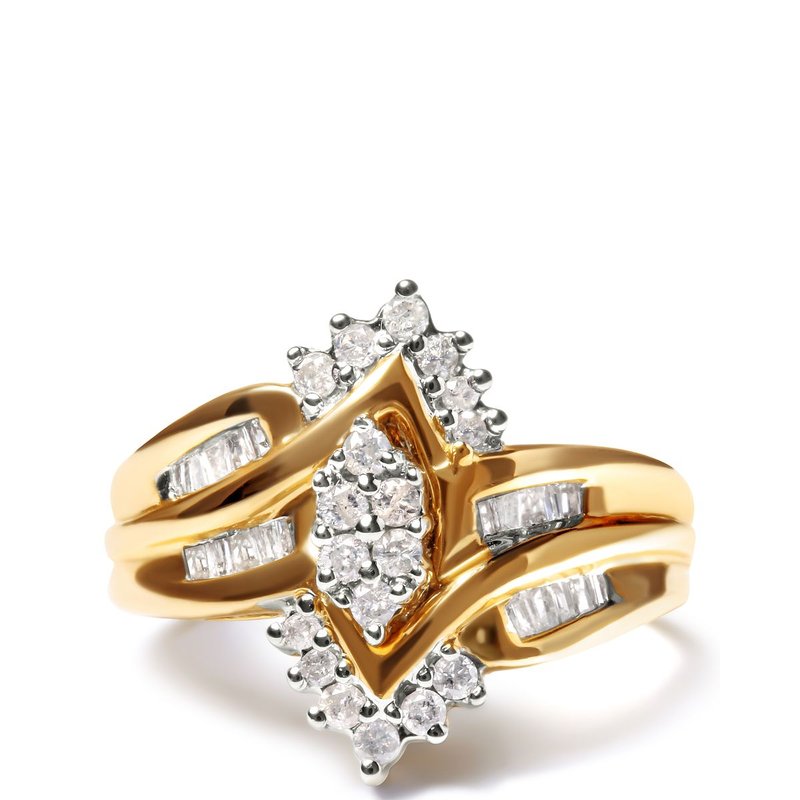 Haus Of Brilliance 10k Two-toned 1/2 Cttw Round And Baguette-cut Composite Pear Head Diamond Ring In Gold