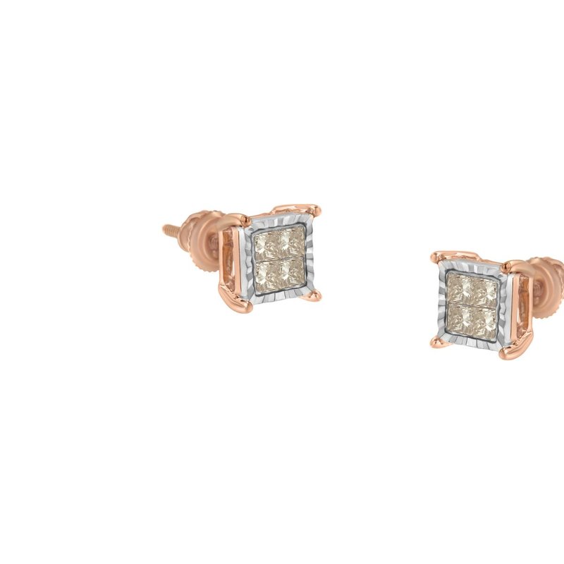 Haus Of Brilliance 10k Two-toned Princess-cut Composite Diamond Stud Earrings In Pink