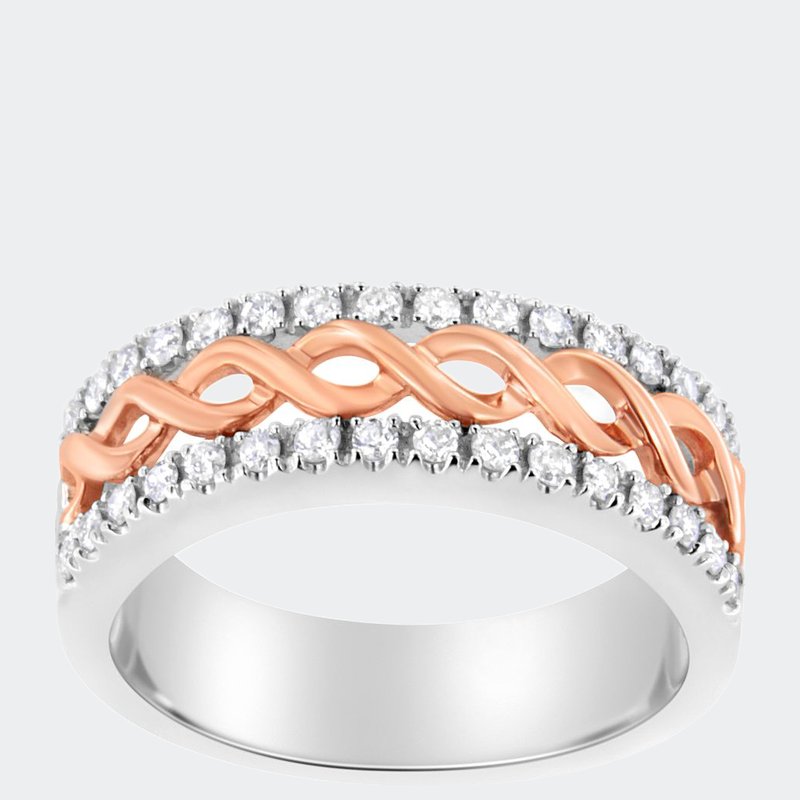 Haus Of Brilliance 10k White And Rose Gold 1/3 Cttw Diamond Split Shank And Infinity Ribbon Band Ring In Pink