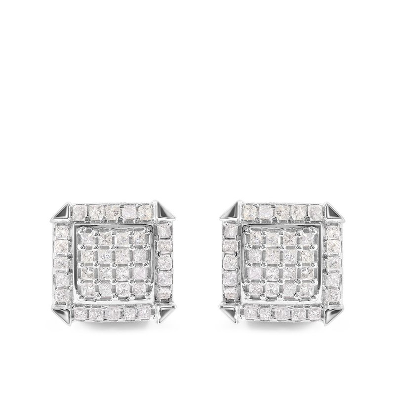 Haus Of Brilliance 10k White Gold 1 1/10 Cttw Princess Diamond Composite And Halo Stud Earrings