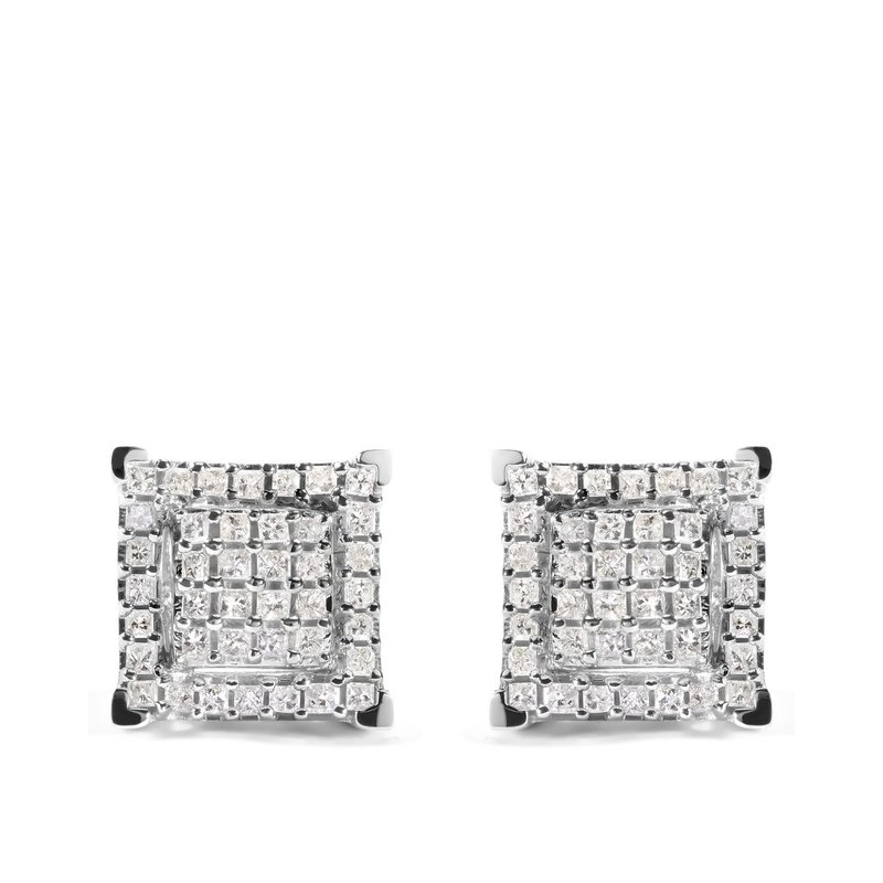 Haus Of Brilliance 10k White Gold 1 1/4 Cttw Princess Diamond Composite Double Square And Halo Stud Earrings