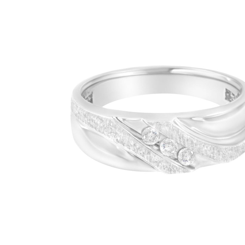 Haus Of Brilliance 10k White Gold 1/10 Cttw Diamond Men's Three Stone Channel Set Diamond Wedding Ring