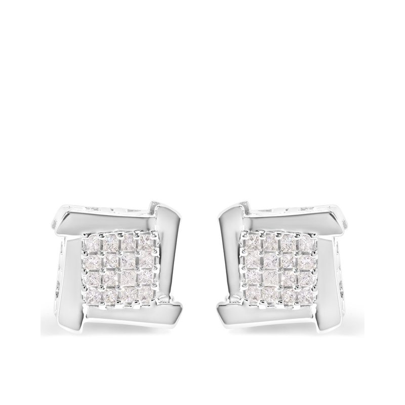 Haus Of Brilliance 10k White Gold 1/2 Cttw Composite Princess Diamond Square And Swirl Stud Earrings
