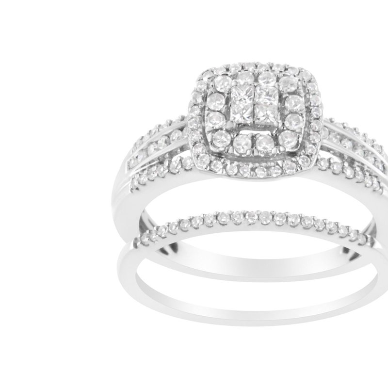 Haus Of Brilliance 10k White Gold 1/2 Cttw Round And Princess-cut Diamond Engagement Ring And Band Set