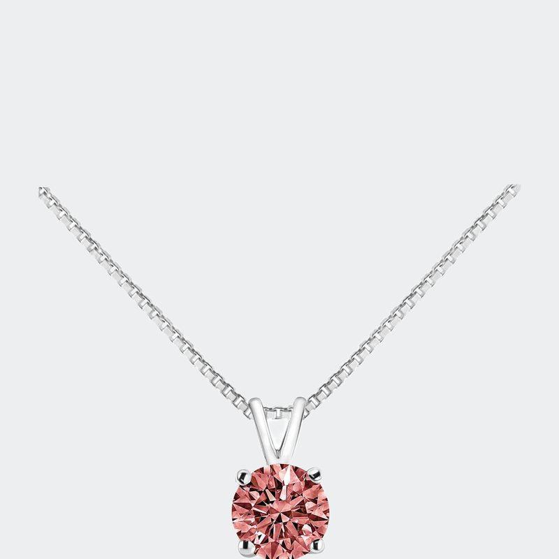 Haus Of Brilliance 10k White Gold 1/2 Cttw Round Brilliant Cut Lab Grown Diamond 4-prong Solitaire Pendant Necklace In Pink