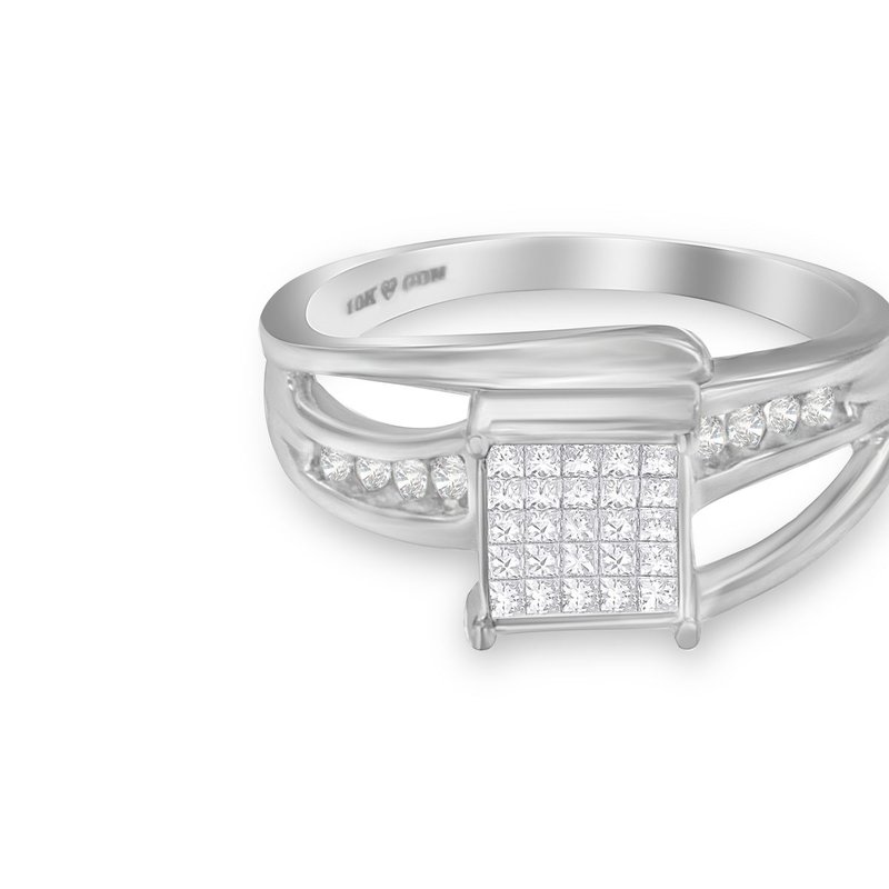 Haus Of Brilliance 10k White Gold 1/3 Cttw Invisible Set Princess-cut Diamond Cluster Bypass Ring