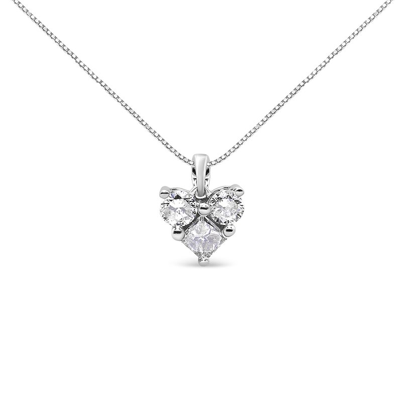 Haus Of Brilliance 10k White Gold 1/4 Cttw Diamond 3 Stone Heart Shaped Pendant 18" Necklace