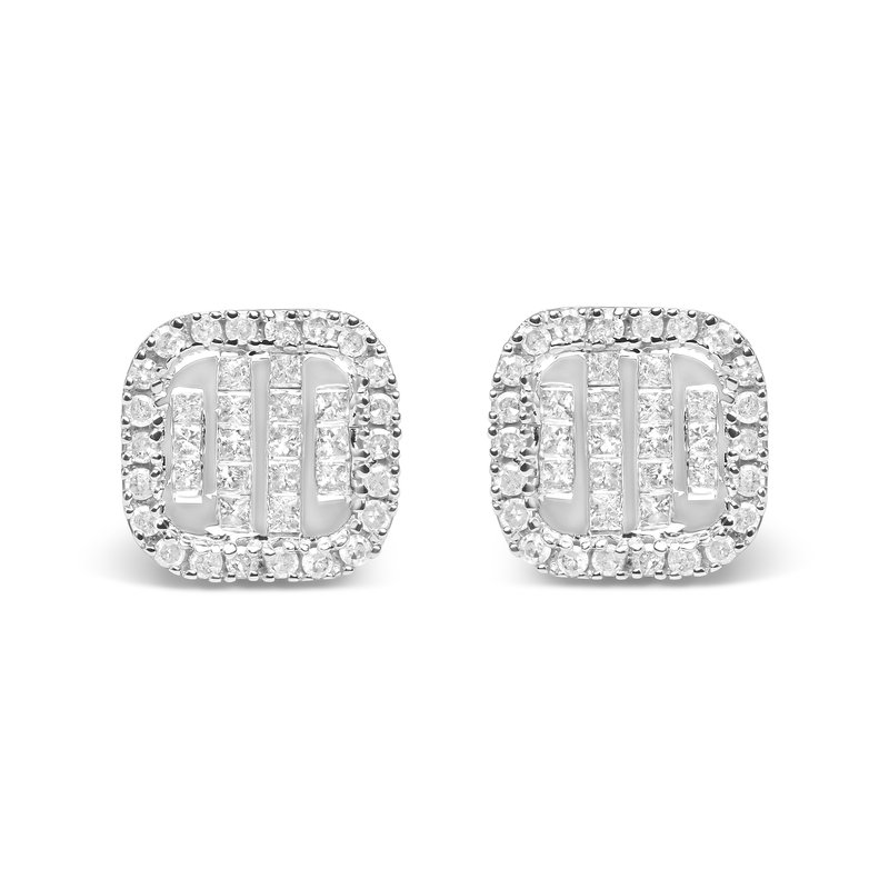 Haus Of Brilliance 10k White Gold 7/8 Cttw Diamond Princess Composite And Halo Stud Earrings (i-j Color, I1-i2 Clarity) In Grey