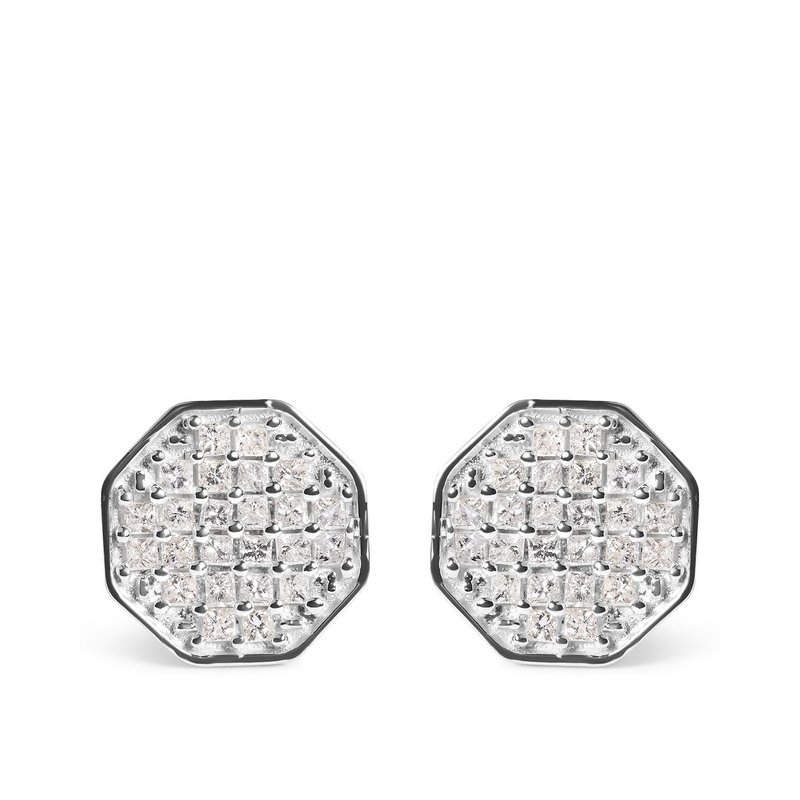Haus Of Brilliance 10k White Gold 7/8 Cttw Princess Diamond Composite Octagon Shaped Stud Earrings