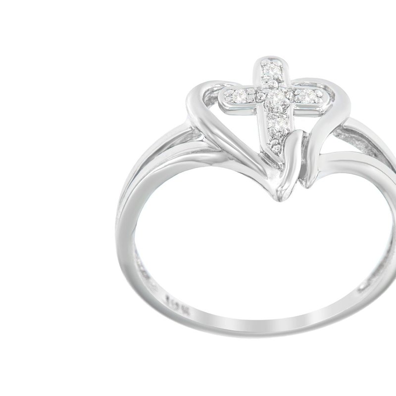 Haus Of Brilliance 10k White Gold Diamond-accented Cross/open Heart Promise Fashion Ring