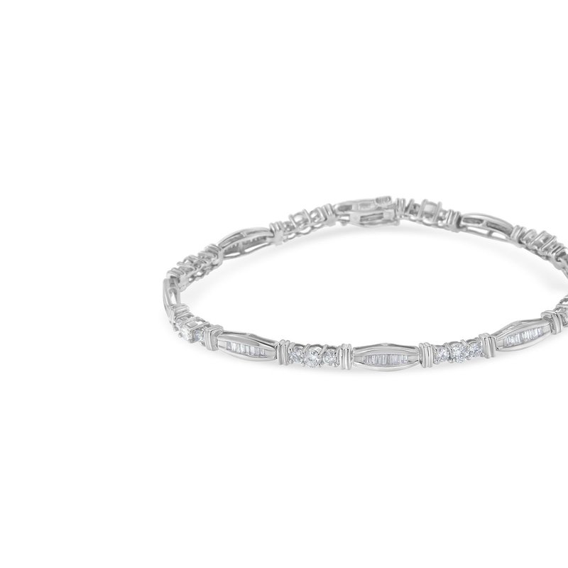 Shop Haus Of Brilliance 10k White Gold Geometric Pattern Diamond Tennis Bracelet In Grey