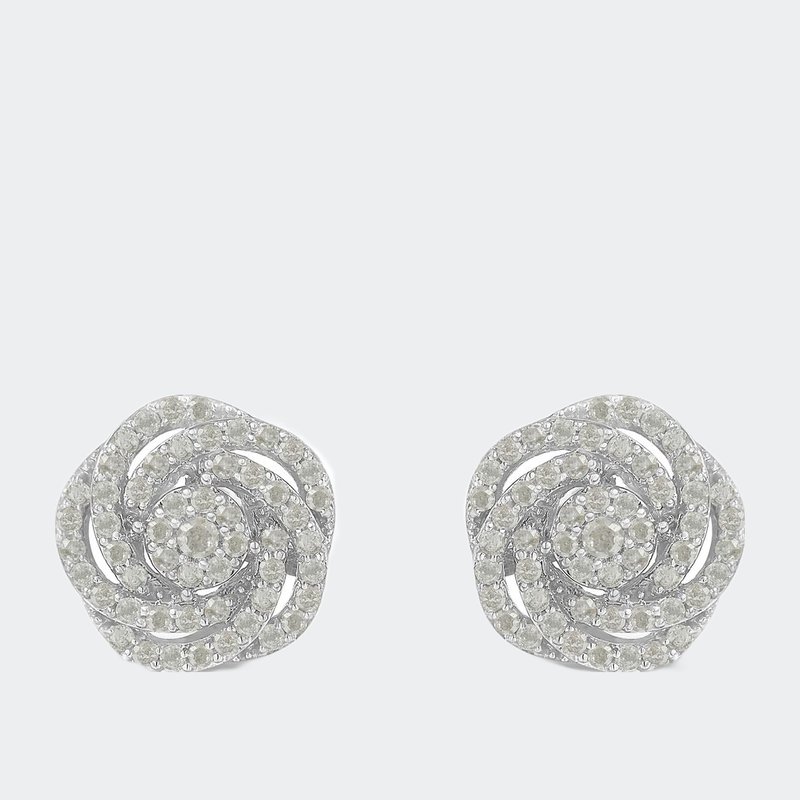 Haus Of Brilliance 10k White Gold Rose-cut Diamond Floral Cluster Earrings