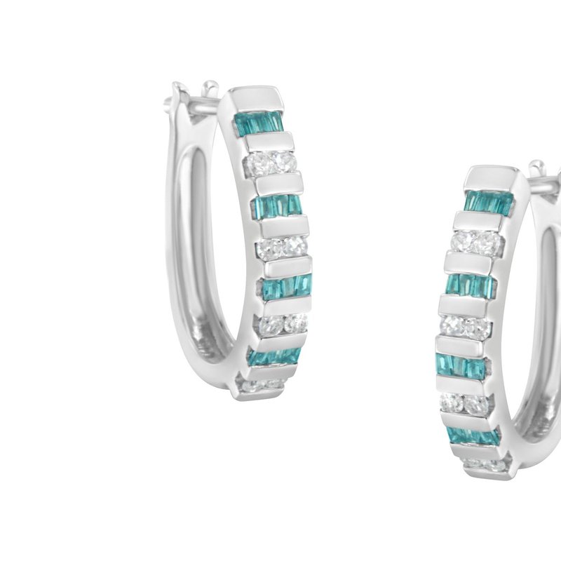 Haus Of Brilliance 10k White Gold Round And Blue Baguette Diamond Hoop Earrings