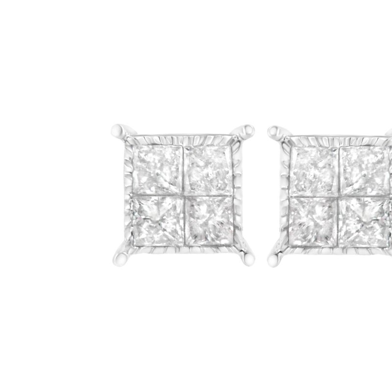 Haus Of Brilliance 10k White Gold Square Earrings With Princess Cut Diamond