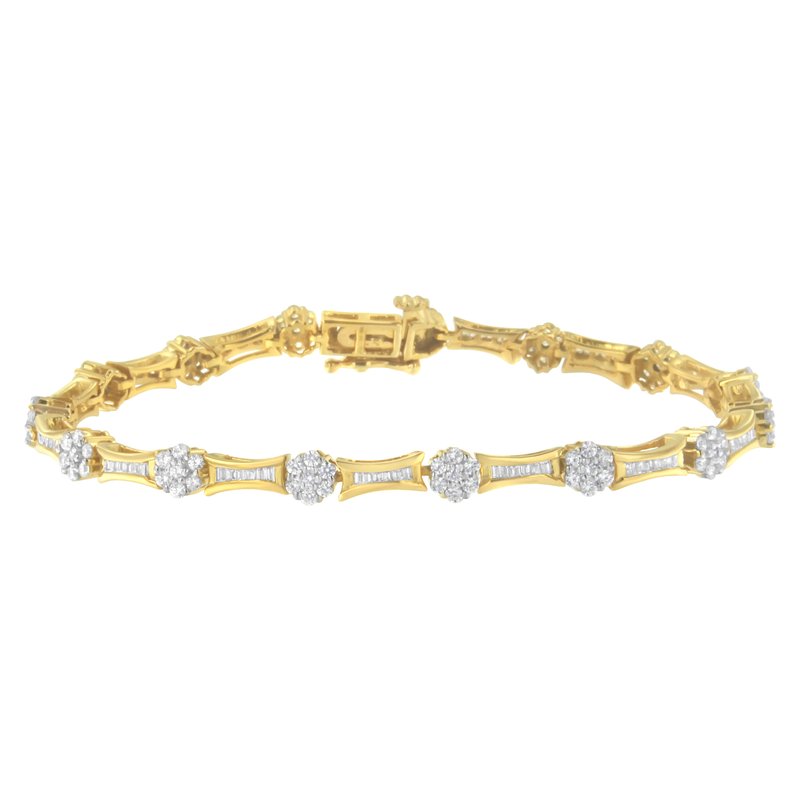 Haus Of Brilliance 10k Yellow And White Gold 2.00 Cttw Round And Baguette-cut Diamond Link Bracelet