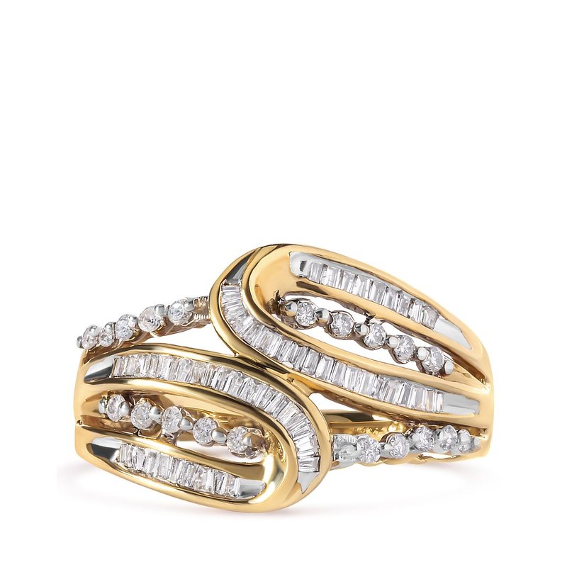 Haus Of Brilliance 10k Yellow Gold 1/2 Cttw Round And Baguette Cut Diamond Open Space Bypass Ring