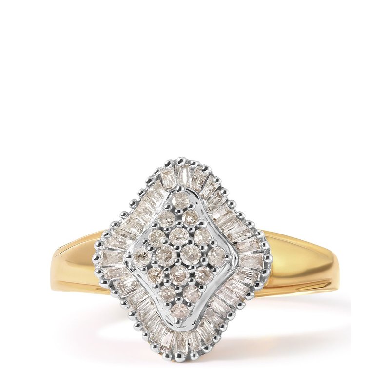 Haus Of Brilliance 10k Yellow Gold 1/2 Cttw Round And Baguette-cut Diamond Rhombus Head And Halo Ring