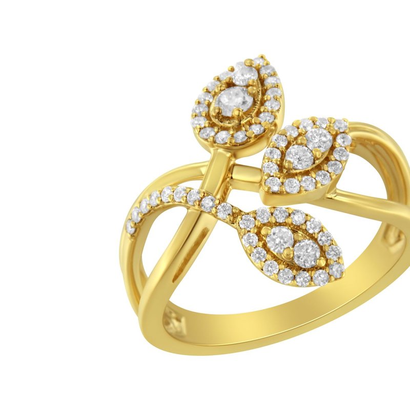 Haus Of Brilliance 10k Yellow Gold 1/2 Cttw Round-cut Diamond Layered Crossover Triple Leaf Bypass Ring