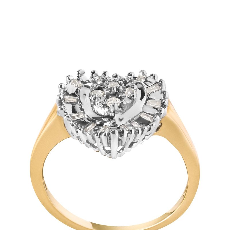 Haus Of Brilliance 10k Yellow Gold 1/4 Cttw Round And Baguette Cut Diamond Heart Shape Ballerina Ring