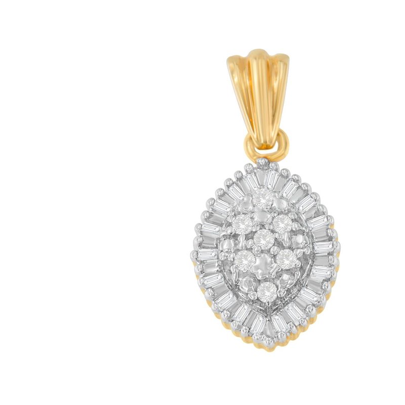 Haus Of Brilliance 10k Yellow Gold 1/4 Cttw Round And Baguette Cut Diamond Oval Burst Halo Pendant N