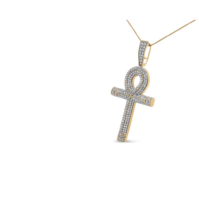 Shop Haus Of Brilliance 10k Yellow Gold 1 7/8 Cttw Round Diamond Ankh Cross Pendant Necklace For Men