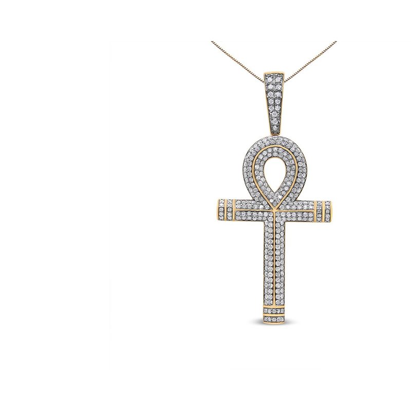 Haus Of Brilliance 10k Yellow Gold 1 7/8 Cttw Round Diamond Ankh Cross Pendant Necklace For Men