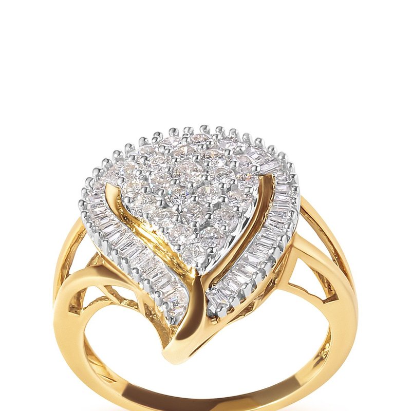 Haus Of Brilliance 10k Yellow Gold 1 Cttw Round And Baguette Cut Diamond Ballerina Cluster Ring