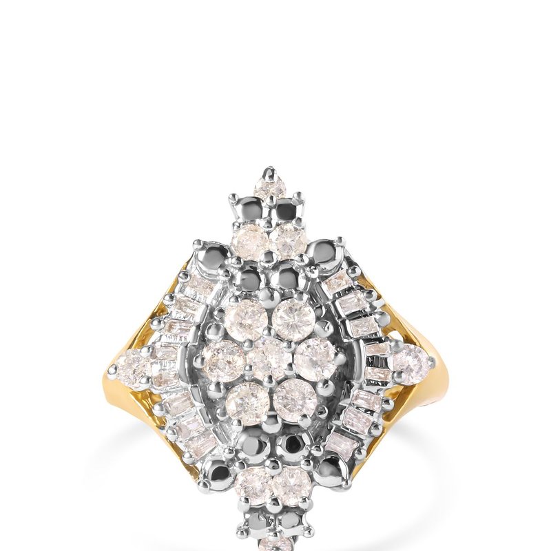 Haus Of Brilliance 10k Yellow Gold 1 Cttw Round And Baguette Cut Diamond Cluster And Rhombus Halo Ring
