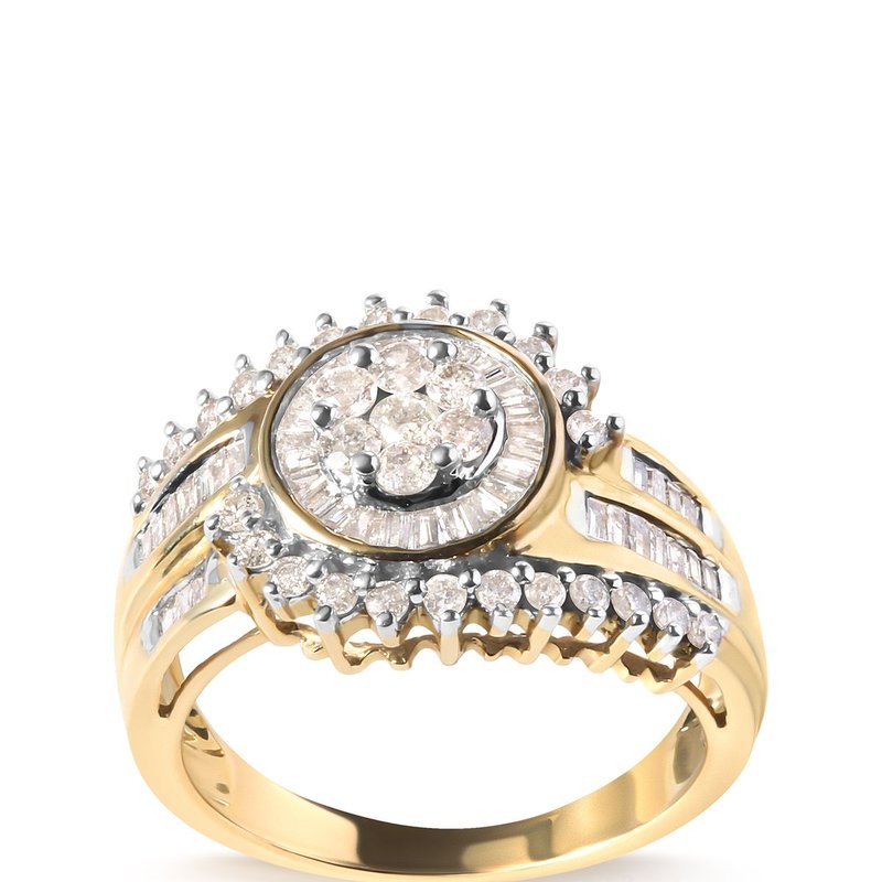 Haus Of Brilliance 10k Yellow Gold 1 Cttw Round And Baguette Cut Diamond Cluster Swirl Band Ring