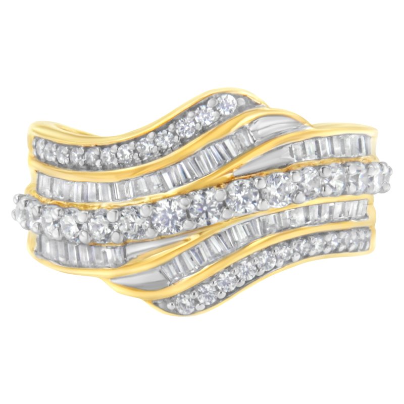 Haus Of Brilliance 10k Yellow Gold 1.0 Cttw Baguette And Round Diamond Multi-row Wave Bypass Ring