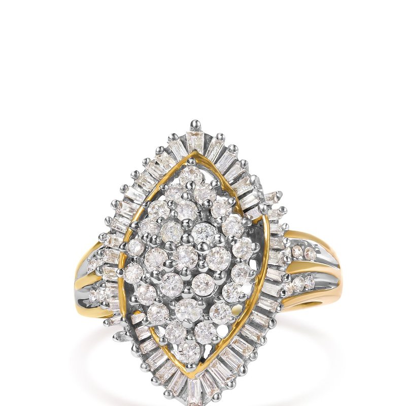 Haus Of Brilliance 10k Yellow Gold 1.0 Cttw Round And Baguette-cut Diamond Cluster Ring