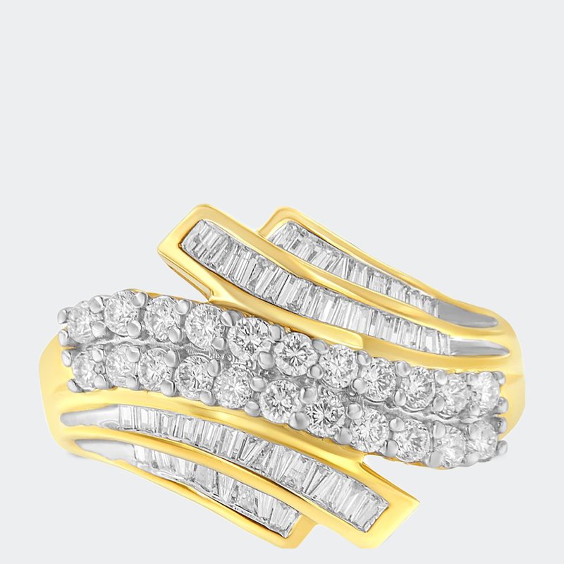 Haus Of Brilliance 10k Yellow Gold 1.0 Cttw Round & Baguette Cut Diamond 64 Stone Bypass Style Channel Set Modern State