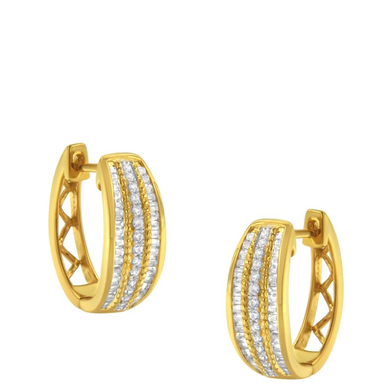 Haus Of Brilliance 10k Yellow Gold 3/4 Cttw Pave And Channel Set Diamond Triple Row Modern Hoop Earrings