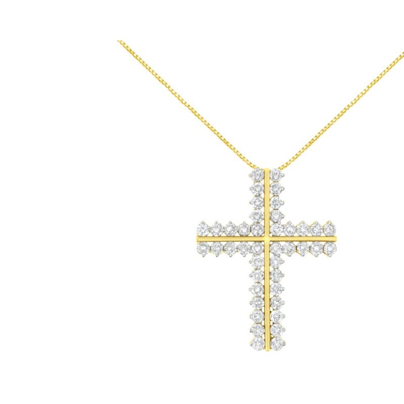 Haus Of Brilliance 10k Yellow Gold 4.0 Cttw Diamond Two Row Cross 18" Pendant Necklace