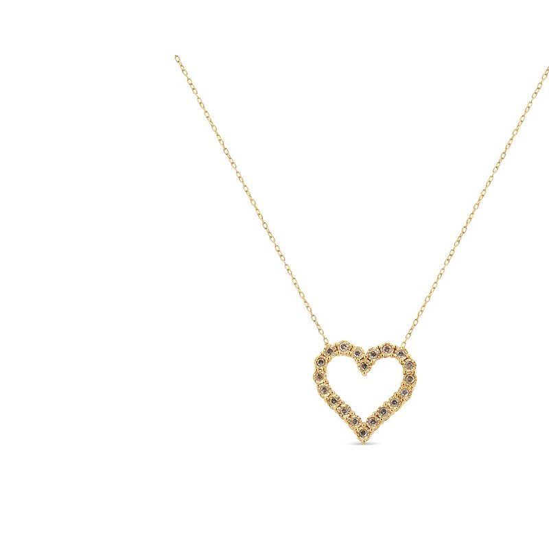 Haus Of Brilliance 10k Yellow Gold Flashed .925 Sterling Silver 1/2 Cttw Champagne Diamond Miracle Plate Heart Pendant