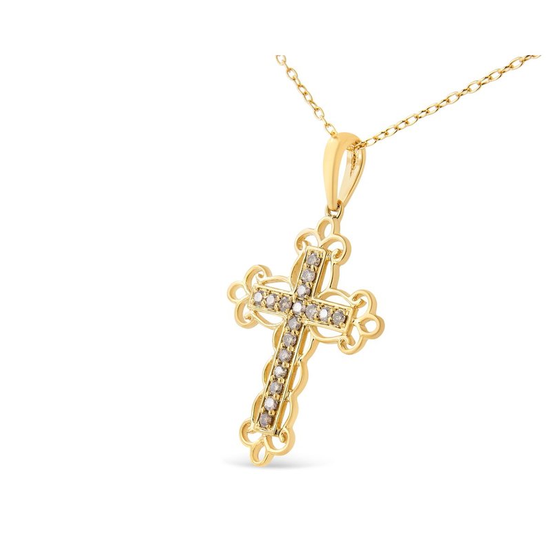 Shop Haus Of Brilliance 10k Yellow Gold Flashed .925 Sterling Silver 1/4 Cttw Champagne Diamond Cross Pendant Necklace