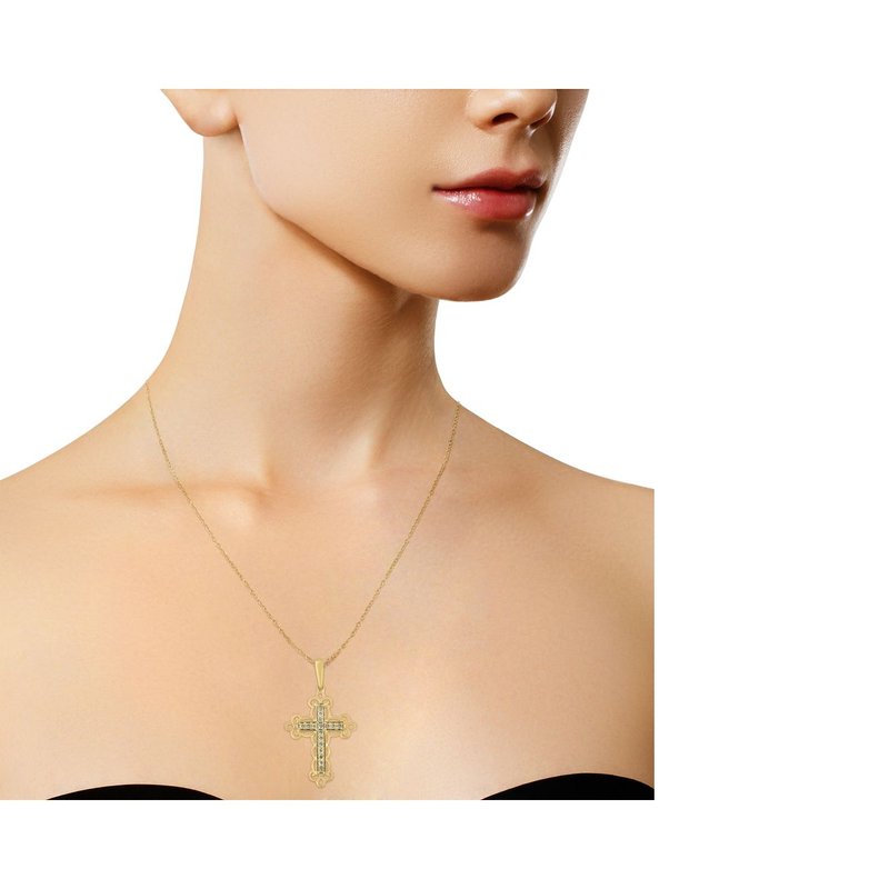 Shop Haus Of Brilliance 10k Yellow Gold Flashed .925 Sterling Silver 1/4 Cttw Champagne Diamond Cross Pendant Necklace