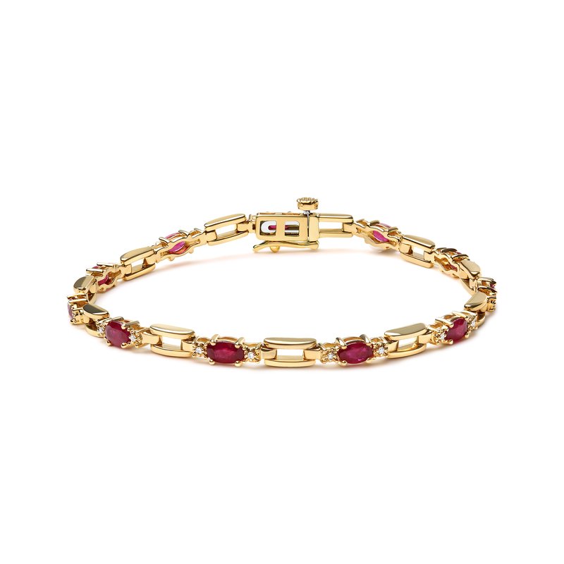 Haus Of Brilliance 10k Yellow Gold Oval Ruby And 1/10 Cttw Diamond Bar Prong Set Bracelet (h-i Color, Si1-si2 Clarity)