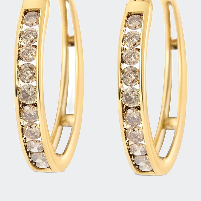 Haus Of Brilliance 10k Yellow Gold Plated .925 Sterling Silver 1/4 Cttw Diamond And Alternating Beaded Triple Hoop Earr