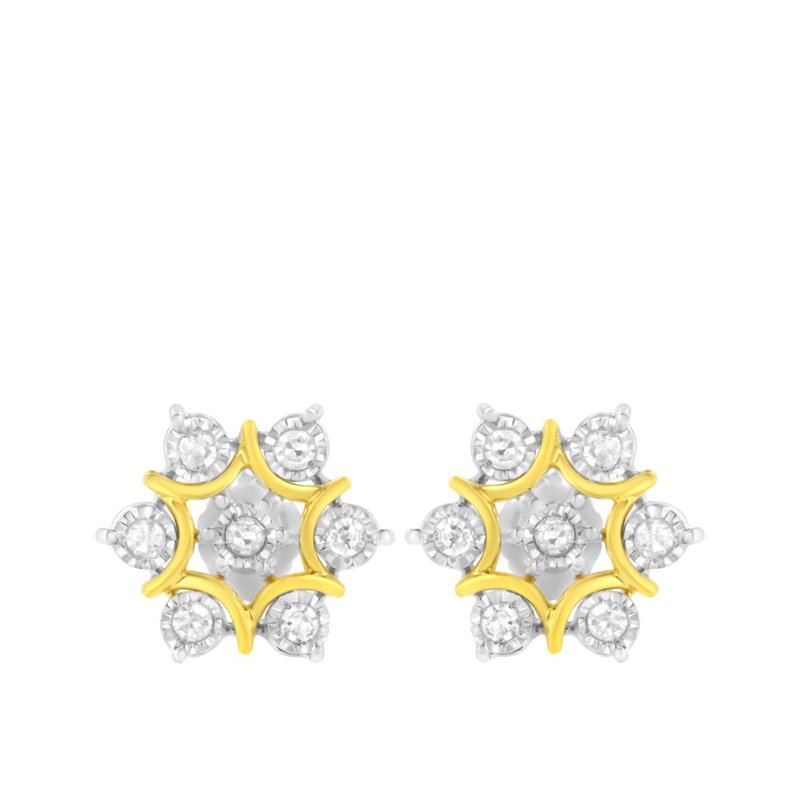 Haus Of Brilliance 10k Yellow Gold Plated .925 Sterling Silver 1/4 Cttw Miracle Set Round-cut Diamond Floral Earring