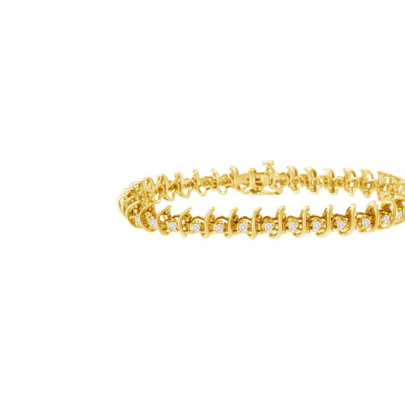 Haus Of Brilliance 10k Yellow Gold Plated .925 Sterling Silver 1 Cttw Prong-set Diamond Link Bracele