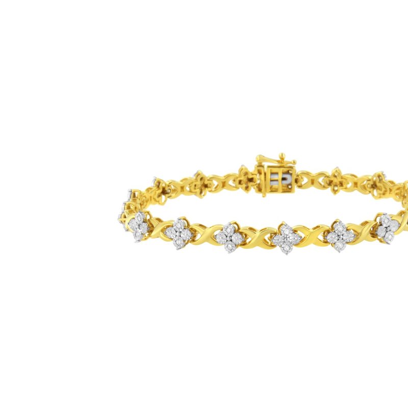 Haus Of Brilliance 10k Yellow Gold Plated Sterling Silver 1/4 Cttw Diamond 4 Leaf Clover Link Tennis Bracelet