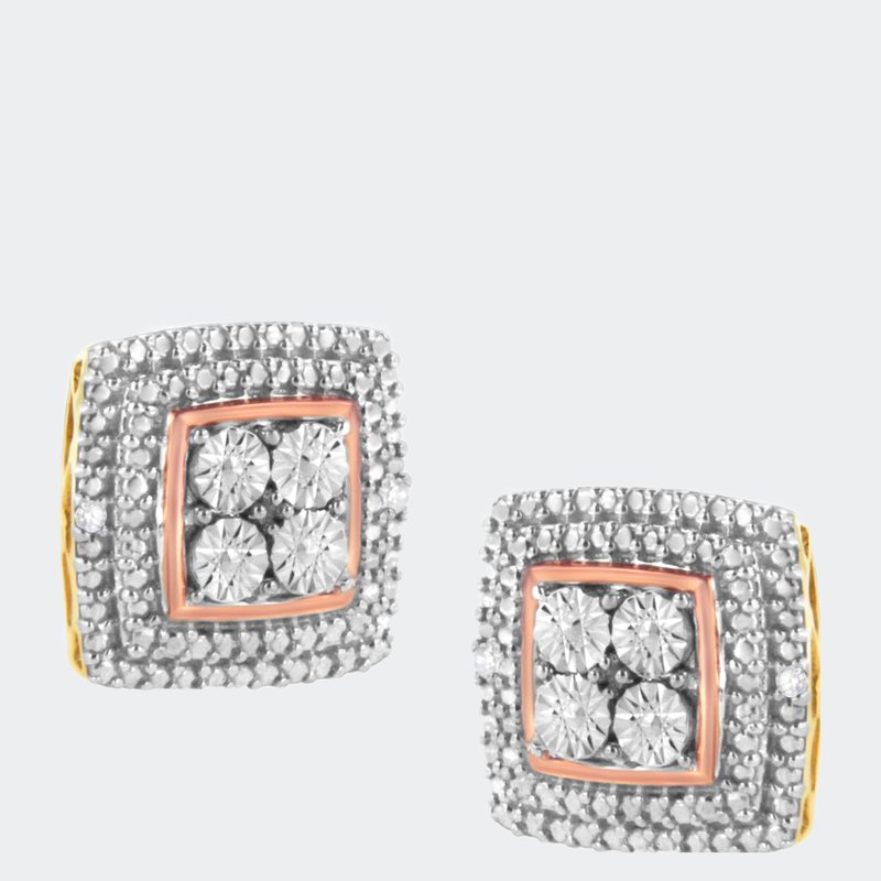 Shop Haus Of Brilliance 10k Yellow, White, And Rose Gold Plated Sterling Silver Diamond Accent Earrings In Pink