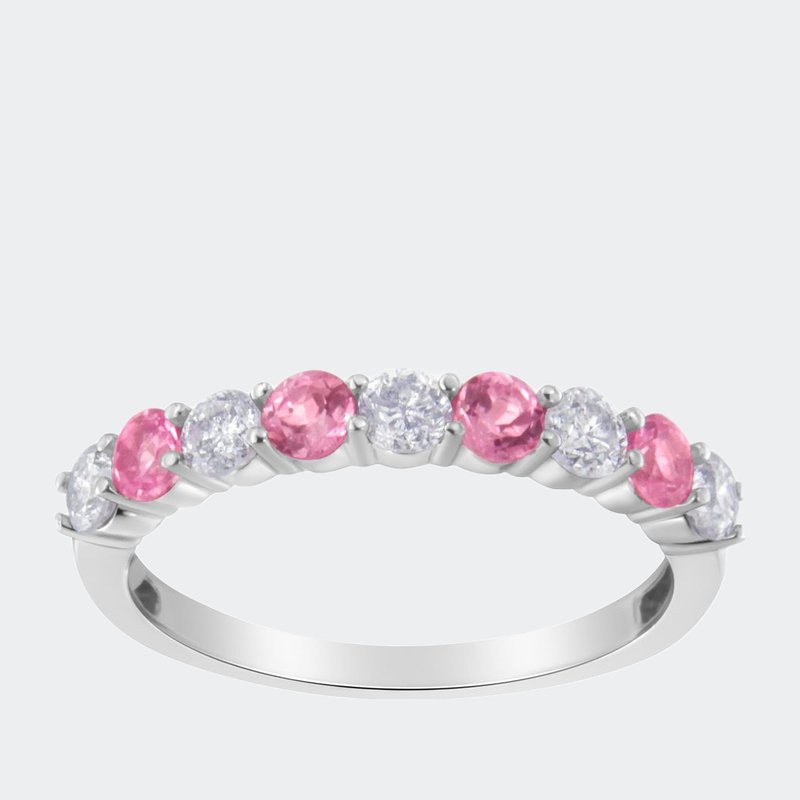 Haus Of Brilliance 10kt White Gold Diamond And 3mm Created Pink Sapphire Gemstone Band Ring