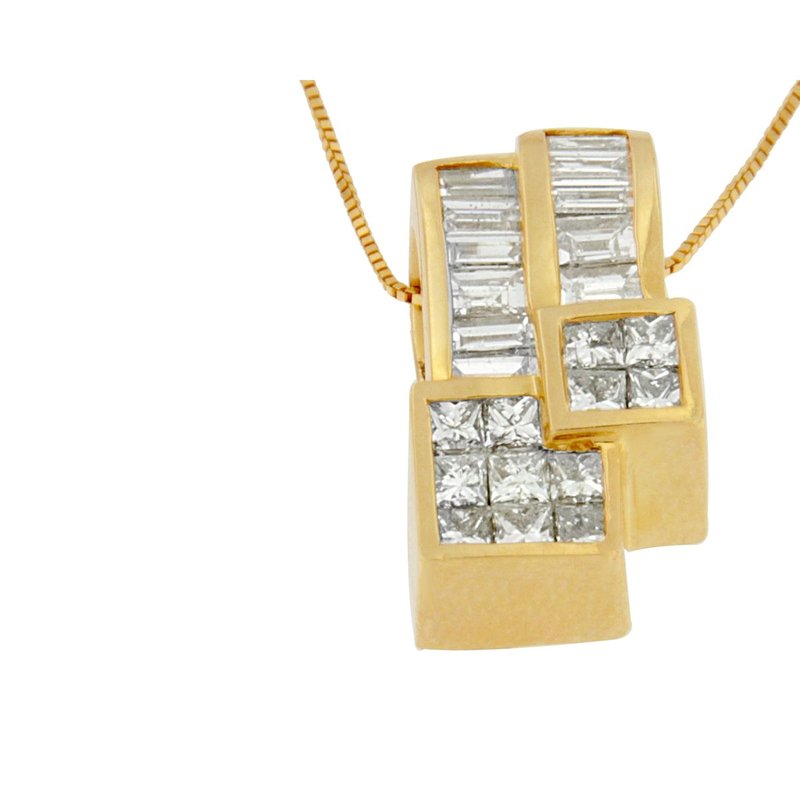Haus Of Brilliance 14k Gold 1 1/2 Cttw Princess And Baguette Cut Diamond Geometric Pendant Necklace In Yellow